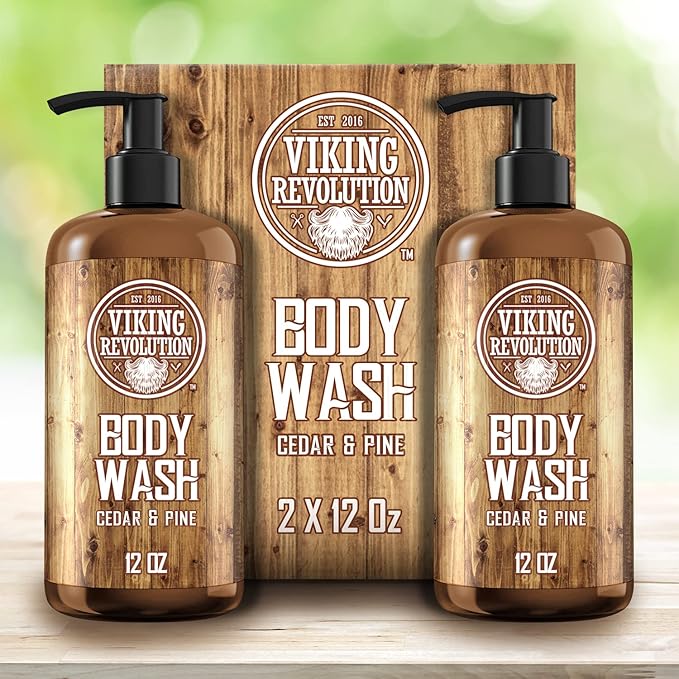 Viking Revolution Men's Body Wash - Cedar and Pine Oil Body Wash for Men - Mens Natural Body Wash with Vitamin E and Oregano Oil - Mens Shower Gel Liquid Soap - Cedar Oil Mens Bodywash (2 Pack, 12oz)