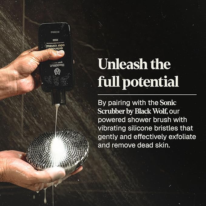 Black Wolf Deodorizing Body Wash for Men - Mens Long-Lasting Shower Gel Fights Body Odor - Hydrating & Moisturizing Body Cleanser Soap Removes Grime, Sweat & Buildup - Clean & Crisp Agave Scent