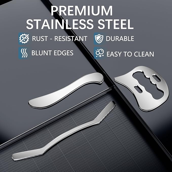 3-in-1 Stainless Steel Gua Sha Muscle Scraper Tool Set，Metal Scraping Tools，Myofascial Scraping Tool for Physical Therapy，Facial/Body Tools＆Derma Edge Massage Tool