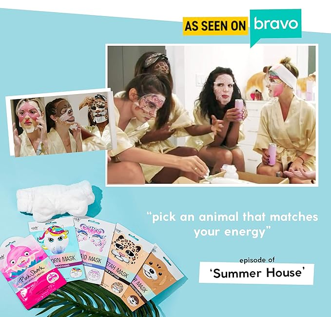 Epielle Animal Character Sheet Masks 12 Pack, Hydrating Face Mask with Hyaluronic Acid & Botanical Extract, Korean Skin Care, Girls Spa Party Favors, Sleepover, Self Care Gifts for Women