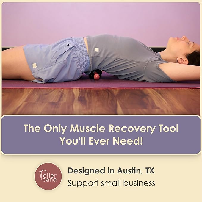 Roller Cane Massager | 2-in-1 Massage Roller Stick & Trigger Point Cane | Rubber Ball for Deep Tissue, Myofascial Release & Muscle Recovery (Red)