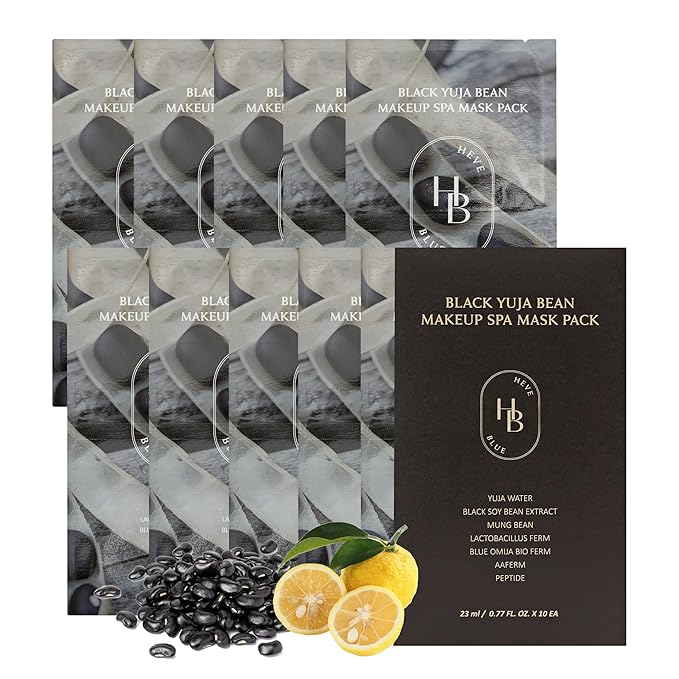 Black Yuja Bean Makeup Spa Mask Pack 10ea - 0.8 Fl. Oz of Ampoule Per Sheet, Nourishing, Sensitive Skin, Korean Skincare, Aesthetic, Moisturizing, Vegan, Hypoallergenic, K-Beauty