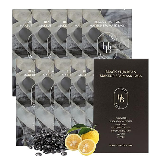 Black Yuja Bean Makeup Spa Mask Pack 10ea - 0.8 Fl. Oz of Ampoule Per Sheet, Nourishing, Sensitive Skin, Korean Skincare, Aesthetic, Moisturizing, Vegan, Hypoallergenic, K-Beauty