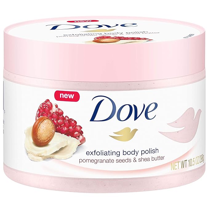 Dove Exfoliating Body Polish Scrub For Silky, Soft Skin Pomegranate & Shea Butter Body Scrub Exfoliates and Provides Lasting Nourishment 10.5 oz