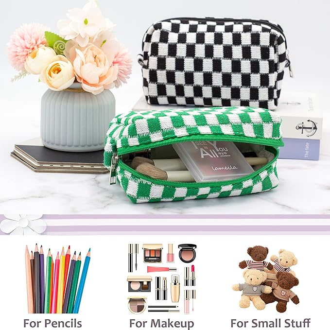 Pazimiik checkered makeup bag for