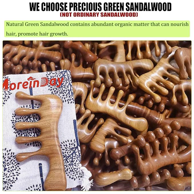 Wooden Loc Comb - Scalp Massage, Gua Sha, Sandalwood Wood Head Massager for Hair Growth, Women and Men