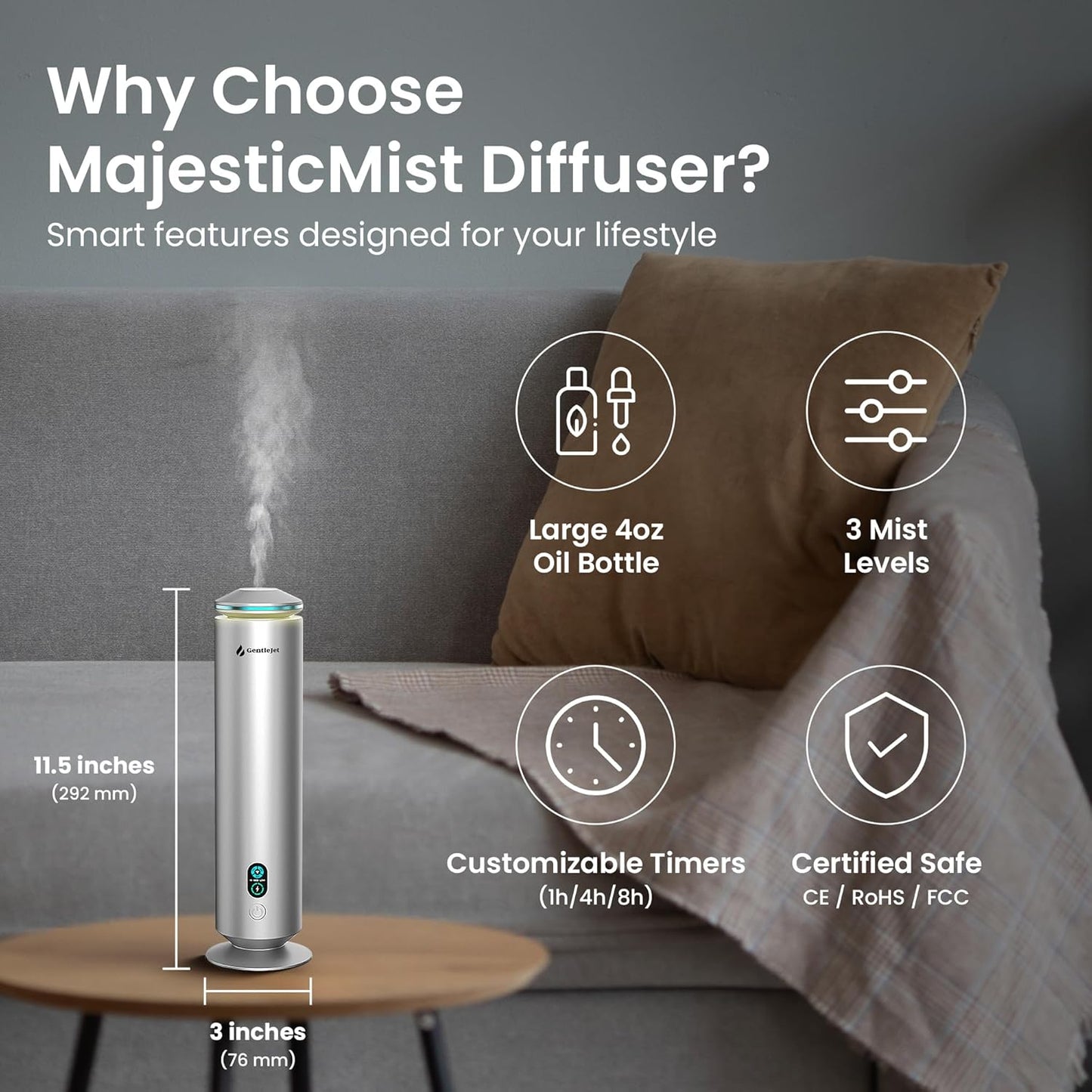 MajesticMist WiFi - Aluminum Waterless Essential Oil Diffuser with App Control, Scent Diffusers for Home, Room & Hotel, Quiet Aroma Diffuser 4oz, USB-C Powered with LED Display, 1000sq.ft