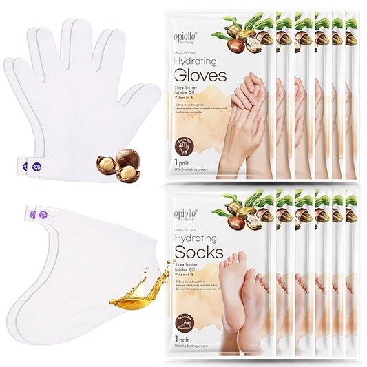 Epielle Hydrating Hand & Foot Masks 12 Pairs, Deep Moisturizing Socks & Gloves, Soften Dry Hands & Cracked Heels with Shea Butter & Jojoba Oil, Korean Skin Care, Foot Spa, Self Care Gifts for Women