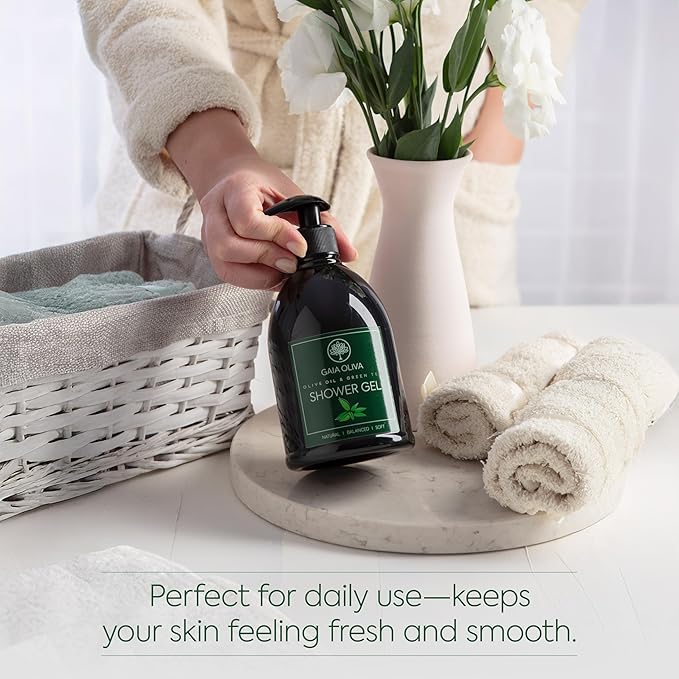 Olive Oil Shower Gel – Natural Body Wash with Green Tea, Hydrating, Moisturizing Body Wash for Women & Men, Plant-based Bath & Shower Gel for Dry Skin, 16.9 Fl Oz (Pack Of 2)