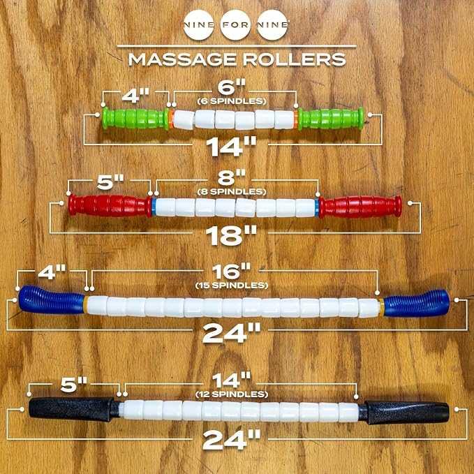 Nine 4 Nine Massage Stick - A Handheld Spindle Massage Stick - Full Body Muscle Recovery & Myofascial Release (24" Massage Pin (Stiff))