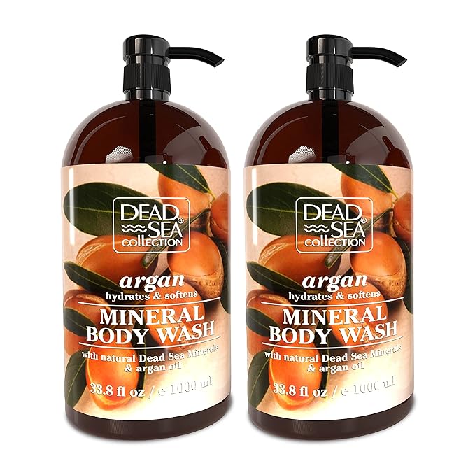 Dead Sea Collection Argan Body Wash for Women and Men - with Pure Dead Sea Minerals and Argan Oil - Cleanses and Moisturizes Skin - Pack of 2 (67.6 fl. oz)