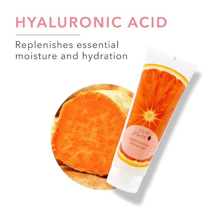 100% PURE Blood Orange Shower Gel Natural Foaming & Hydrating Body Wash - Deeply Moisturizing Gentle Soap Cleanser for All Skin Types, Even Sensitive - Gluten-Free - 8 Fl Oz