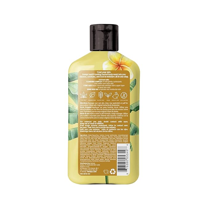 Hempz Body Wash - Original Floral & Banana - Hydrating for Sensitive Skin, Scented, Exfoliating with Shea Butter, Pure Hemp Seed Oil, and Algae for Sensitive Skin - 17 fl oz