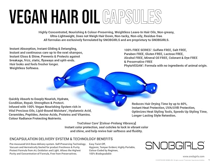 Volumizing Hair Oil Capsules – SNOBGIRLS BODYDENSE – Vegan Leave-In Serum for Fine, Limp or Fragile Hair – With Argan Oil, Peptides & Ceramides – Fuller-Looking Body & Shine – 15 Ct