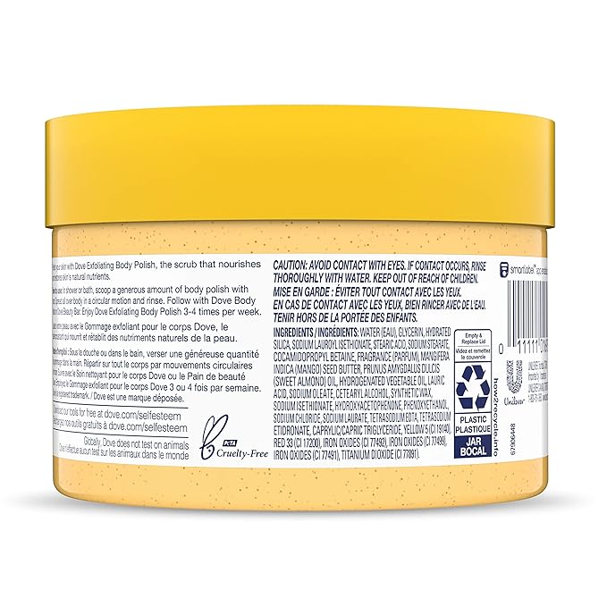 Dove Exfoliating Body Polish Body Scrub Crushed Almond and Mango Butter 4 Count Exfoliating Scrub for Dry Skin Gently Exfoliates to Reveal Healthy Skin 10.5 oz