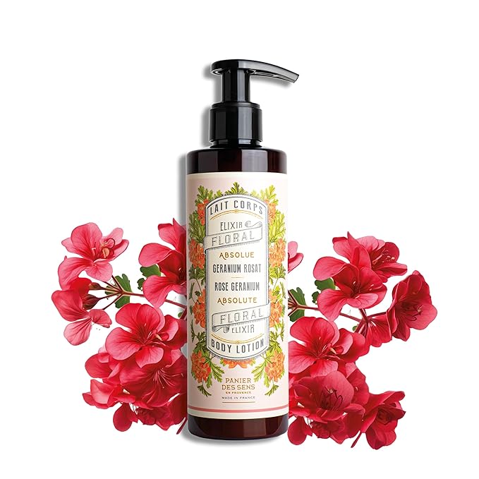 Panier des Sens –Geranium Hand & Body Lotion for Dry Skin - Hydrating Body Cream for Women - Nourishing Fluid Body Moisturizer Shea Butter & Olive Oil - 97% Natural Ingredients Body Care - 8.45 Floz