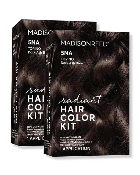 Madison Reed Radiant Hair Color Kit | 5NA Dark Ash Brown with Cool Smoky Undertones (Torino Brown) for 100% Gray Hair Coverage | Dimensional Permanent Hair Dye | PPD-Free & Ammonia-Free | 2 Pack