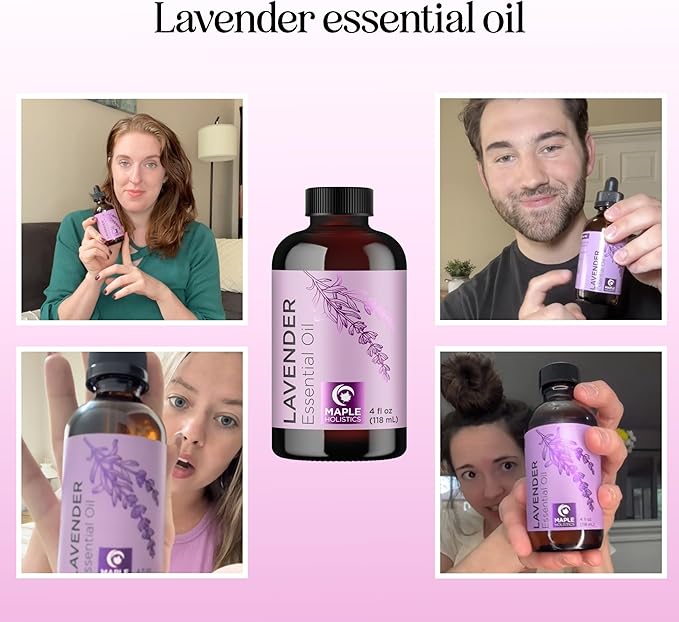 Pure Lavender Essential Oil - Lavender Oil for Hair Skin and Nails Plus Aromatherapy Diffusers Humidifiers Linens and Baths for at Home Spa Self Care - Premium Grade Non-GMO in Glass Bottle (4 Fl Oz)