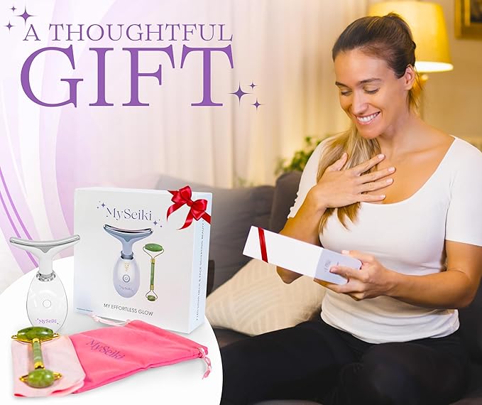 7 LED Light Beauty Tool – Face and Neck Massager with Jade Roller, Case, and Cloth – White