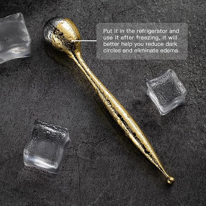 LISAPACK Metal Eye Cream Roller Wand, Face Massage, Facial Massager for Applicator, Reduce Puffiness (Gold)