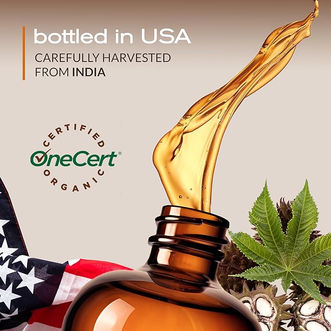 Ella & Eden Castor Oil Organic – Cold Pressed Hexane-Free Unrefined Glass Bottle | Castor Oil For Hair Growth, Face, Skin | USDA Certified 100% Pure – 16 Oz