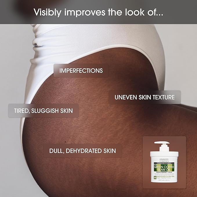 Advanced Clinicals Green Coffee Bean Thermo - Firming Body Lotion | Caffeine Infused Collagen Cream Moisturizer & Body Cream For Women, Stomach, Legs, & To Improve Look Of Textured Crepey Skin, 2pack