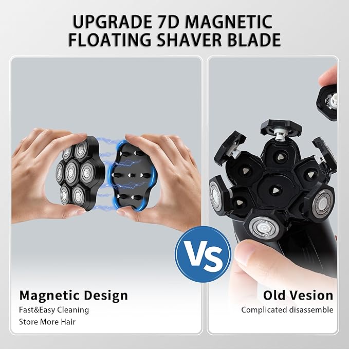 Magnetic Head Shaver Replacement Heads 7 Double Ring Waterproof Rotary Razor Blades for Bald Men Compatible with freebird wyklaus shpavver (black)