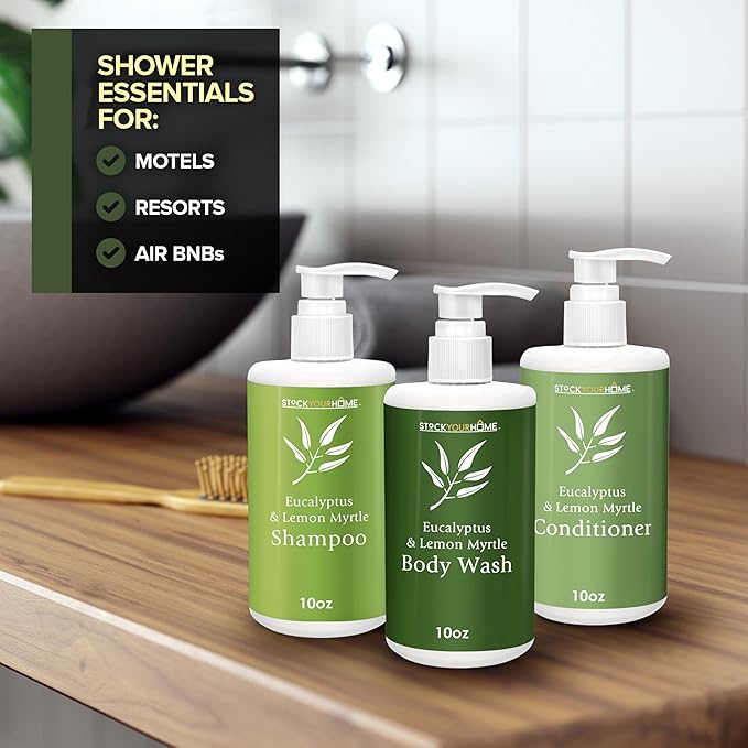 Shower Essentials Set for Men and Women, Includes 10 oz Body Wash, Shampoo, and Conditioner, Hydrating & Nourishing Shampoo Conditioner Body Wash Set, guest bathroom toiletries, for Hotels