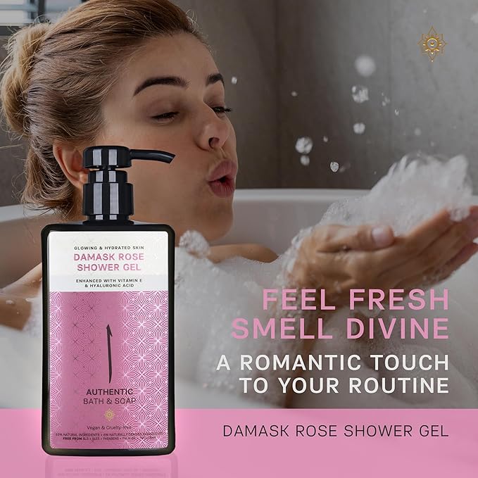 AUTHENTIC BATH & SOAP Rose Body Wash for Normal Skin – Soothing Shower Oil with Rose Water & Essential Oils, Vegan, Cruelty-Free, Hydrating Body Wash Women, 16.9 Fl Oz