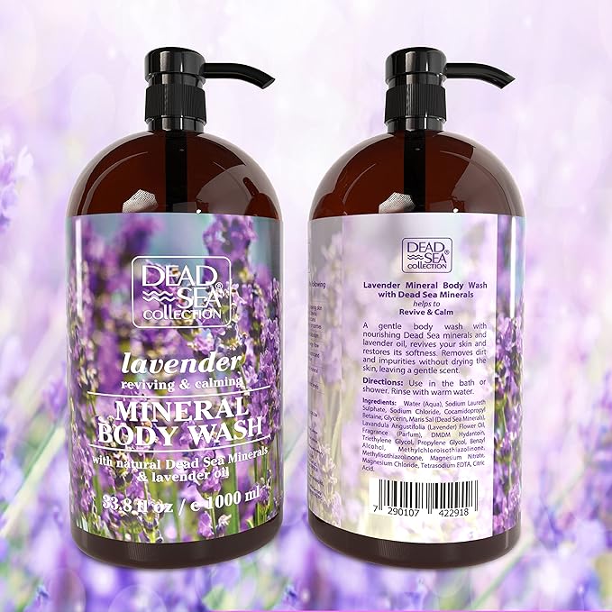 Dead Sea Collection Lavender Body Wash – Hydrating Shower Gel with Dead Sea Minerals & Lavender Oil – Scented Body Wash for Dry & Sensitive Skin – For Women & Men – Pack of 2 (67.6 fl oz)
