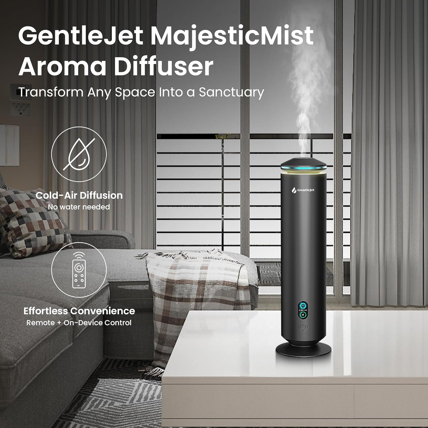 MajesticMist WiFi - Aluminum Waterless Essential Oil Diffuser with App Control, Scent Diffusers for Home, Room & Hotel, Quiet Aroma Diffuser 4oz, USB-C Powered with LED Display, 1000sq.ft