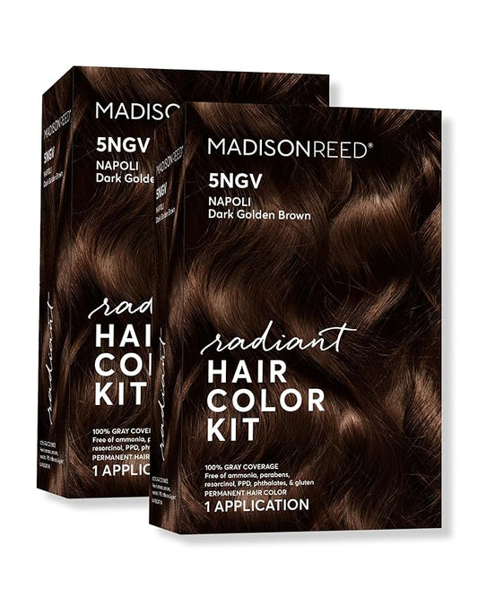 Madison Reed Radiant Hair Color Kit | 5NGV Dark Golden Brown with Warm Tones (Napoli Brown) for 100% Gray Hair Coverage | Dimensional Permanent Hair Dye | PPD-Free & Ammonia-Free | 2 Pack