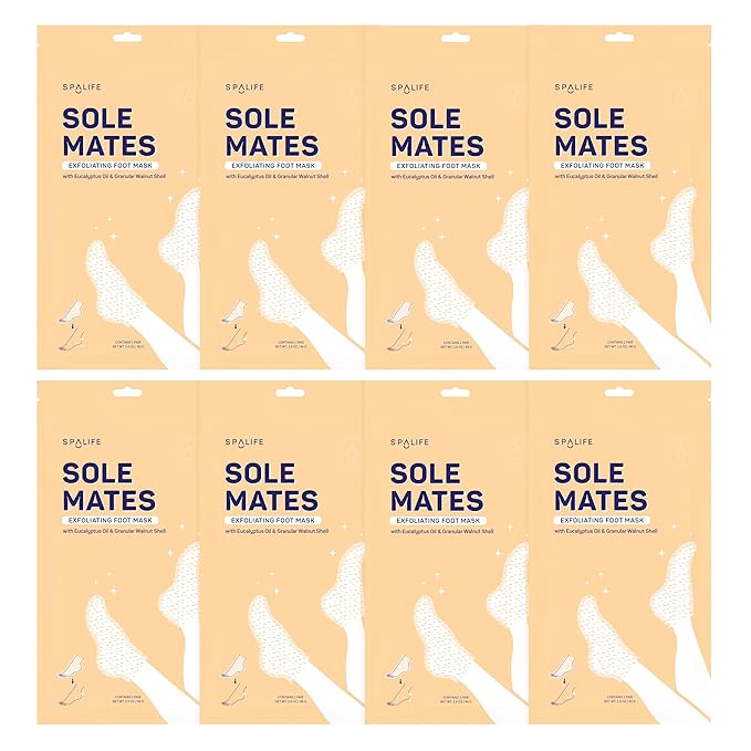SpaLife Beauty Sole Mates Exfoliating Foot Masks –For Callus Removal with Macadamia Oil, Walnut Shell, and Eucalyptus Oil – 8 Pack
