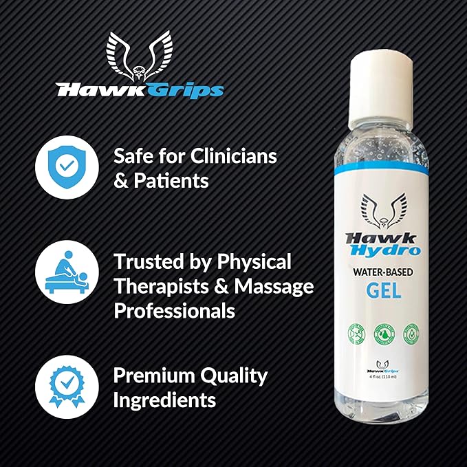 HawkHydro 4oz Water-Based Massage Emollient Gel, Professional Muscle Scraping Gel, Skin Emollient, Deep Tissue, Pack of 1