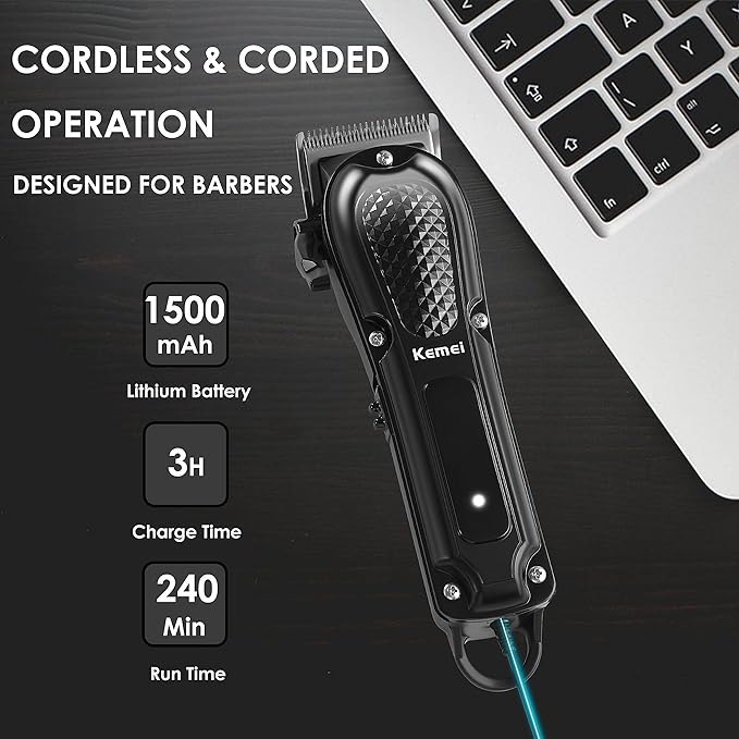 KEMEI Hair Clippers for Men, Professional Barber Clipper for Hair Cutting Cordless & Corded, Rechargeable Beard Trimmer