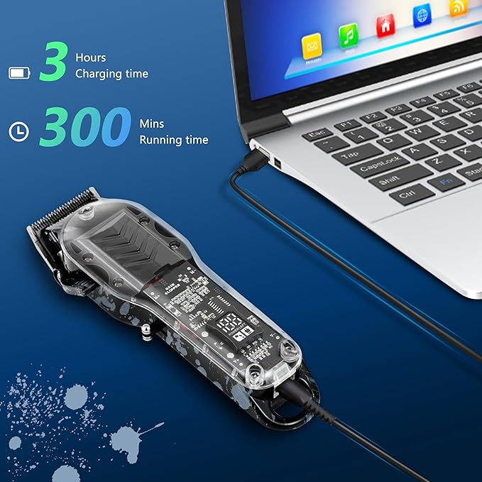 Professional Hair Clippers for Men, Cordless Barber kit for Hair Cutting & Grooming, Black Hair Clippers Set for Barber Haircut with LED Display 8 Fade Taper Combs