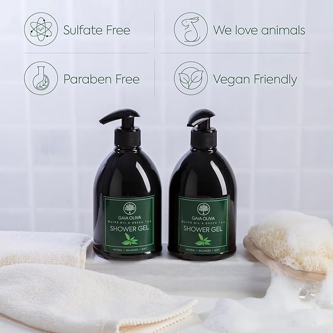 Olive Oil Shower Gel – Natural Body Wash with Green Tea, Hydrating, Moisturizing Body Wash for Women & Men, Plant-based Bath & Shower Gel for Dry Skin, 16.9 Fl Oz (Pack Of 2)