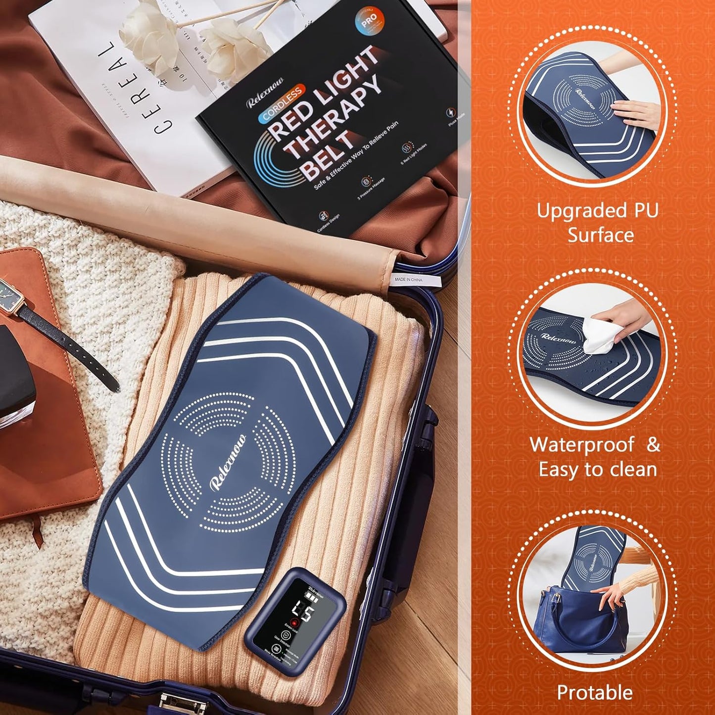 Red Light Therapy Massage Belt with 5 Heating Levels, 3 Vibration Modes, Infrared Light Therapy for Body,Wearable Light Therapy Device with Timer for Back Shoulder Waist Muscle Pain Relief