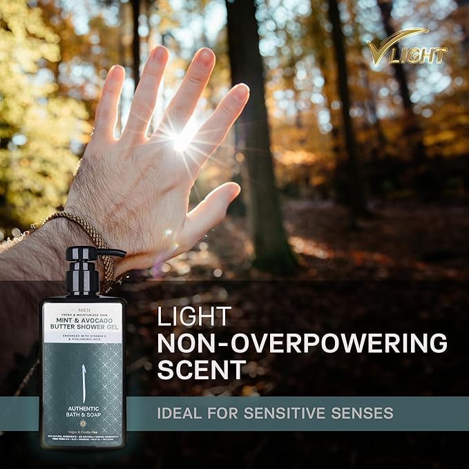 AUTHENTIC BATH & SOAP Sensitive Skin Body Wash – Organic Mint Essential Oil & Avocado Butter – Hydrating Shower Gel with Vitamin E & Hyaluronic Acid – SLS Free, Moisturizing & Refreshing, 16.9 Fl Oz