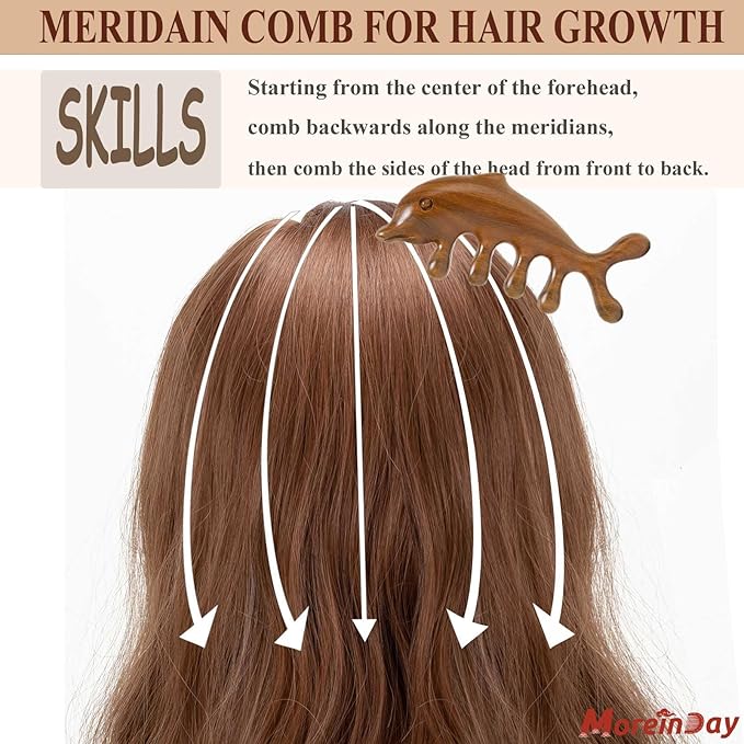 Wooden Scalp Massager Comb - Green Sandalwood Loc Comb for Hair Growth, Gua Sha for Women and Men