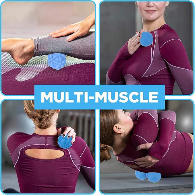 Massage Ball Set for Trigger Point Release - Peanut, Spiky & Lacrosse Balls - Deep Tissue Massage Therapy - Set of 4 (Purple)