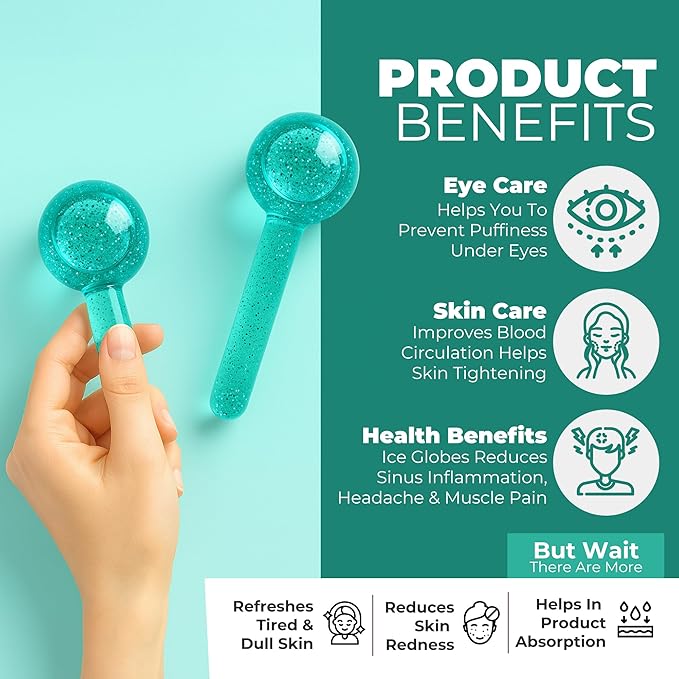 Ice Globes for Face 2Pcs – Enhancing Daily Beauty with Ice Globes for Facials, Skin Tightening & Anti-Aging – Perfect Facial Ice Globes for Puffiness & Wrinkles of Face, Neck & Eyes – Teal