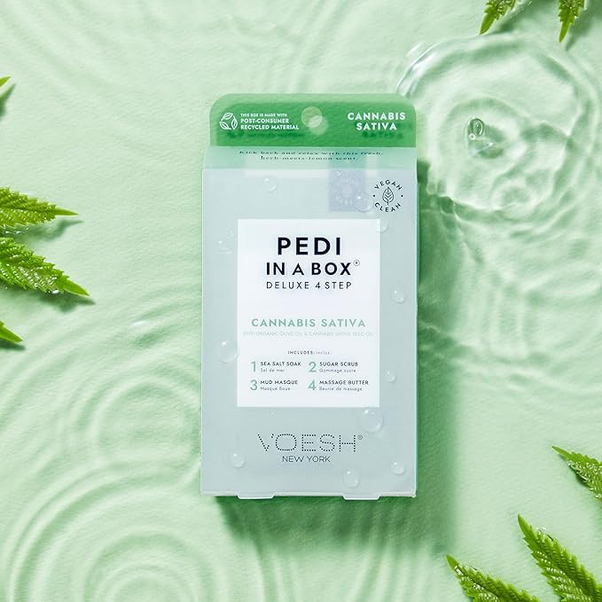 VOESH Pedi in a Box 4 Step Herb Trio - 3 Pack of Lavender Relieve, Eucalyptus Energy Boost & Herb Seed Oil Pedis, Spa Pedicure Kit, At-Home Pedicure