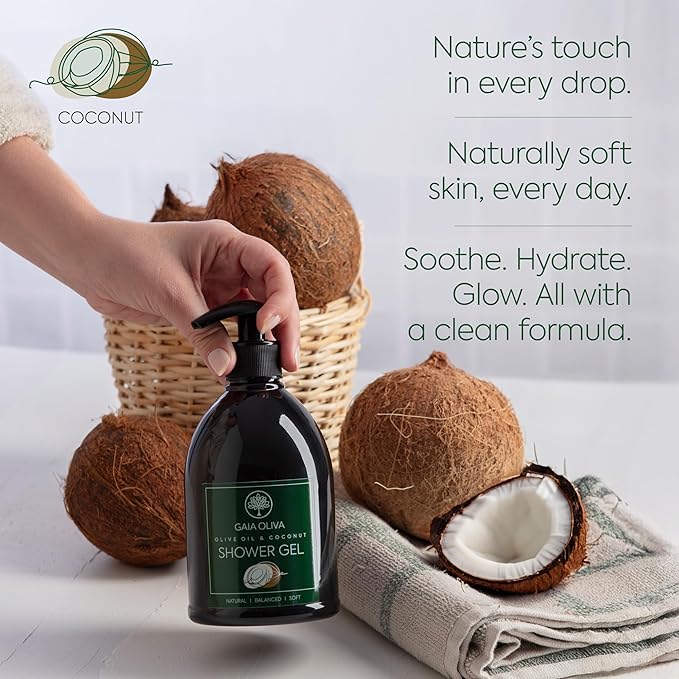 Olive Oil Shower Gel – Natural Body Wash with Coconut, Hydrating, Moisturizing Body Wash for Women & Men, Plant-based Bath & Shower Gel for Dry Skin, 16.9 Fl Oz (Pack Of 1)
