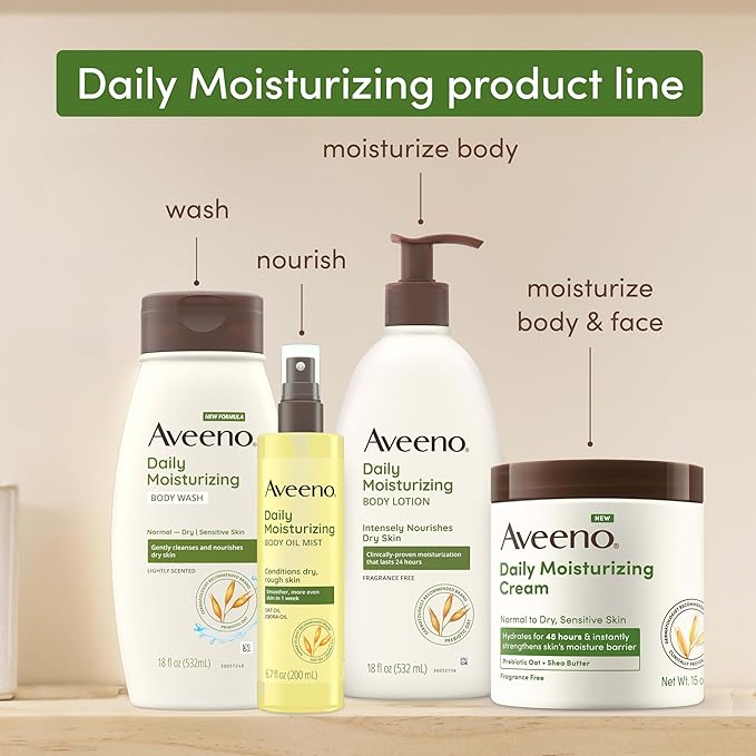 Aveeno Daily Moisturizing Body Lotion with Soothing Prebiotic Oat, Gentle Lotion Nourishes Dry Skin, Paraben-, Dye- & Fragrance-Free, Non-Greasy & Non-Comedogenic, Value Size, 33 fl. oz