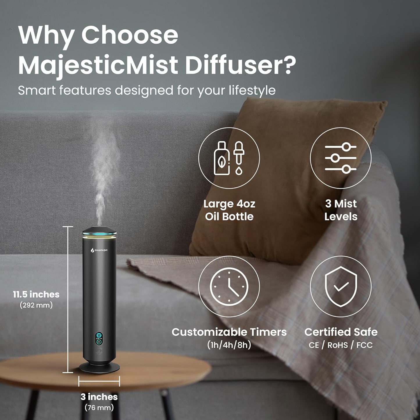 MajesticMist WiFi - Aluminum Waterless Essential Oil Diffuser with App Control, Scent Diffusers for Home, Room & Hotel, Quiet Aroma Diffuser 4oz, USB-C Powered with LED Display, 1000sq.ft