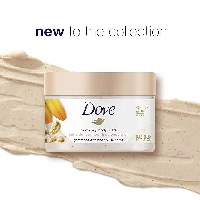 Dove Scrub for Silky Skin Oatmeal & Calendula Oil Body Scrub Exfoliates & Gives Lasting Nourishment 10.5 oz 4 Count