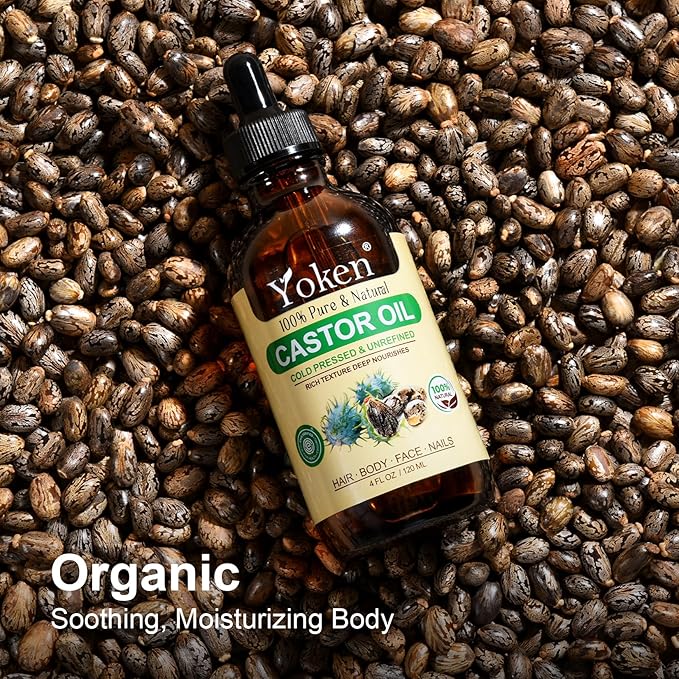 Yoken Castor Oil EWG Verified 4oz Glass Bottle - 100% Pure, Cold Pressed, Hexane Free, Virgin Caster Oils for Face, Eyelash, Eyebrow, Hair - with Lash Starter Kit & Empty Roller Ball Bottle