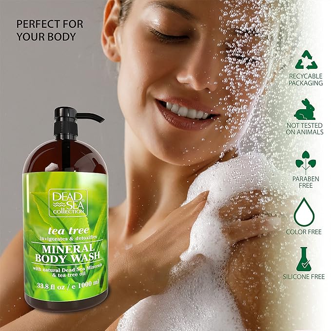 Dead Sea Collection Tea Tree Body Wash – Hydrating Shower Gel with Dead Sea Minerals & Tea Tree Oil – Scented Body Wash for Dry & Sensitive Skin – For Women & Men – Pack of 2 (67.6 fl oz)