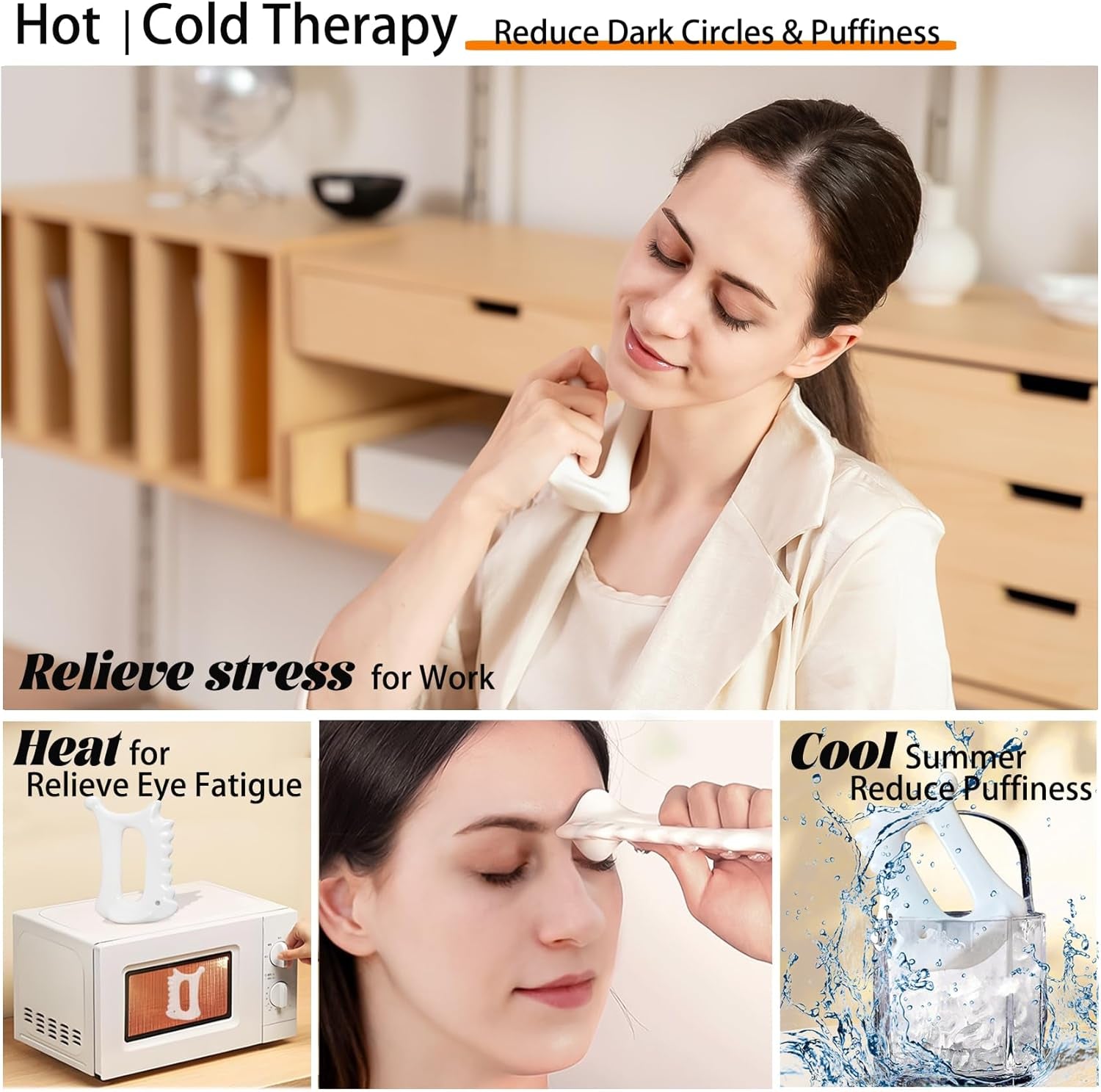 6-In-1 Ceramic Gua Sha Tool for Face & Body - Manual Facial Massage for Lymphatic Drainage, Jaw Lifting, Puffiness Care, Neck Massage for Stress Relief at Home, Self Care Gift for Mum Wife White